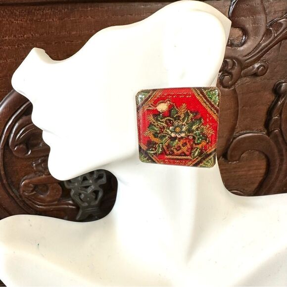 Square Christmas post earrings - Picture 5 of 7